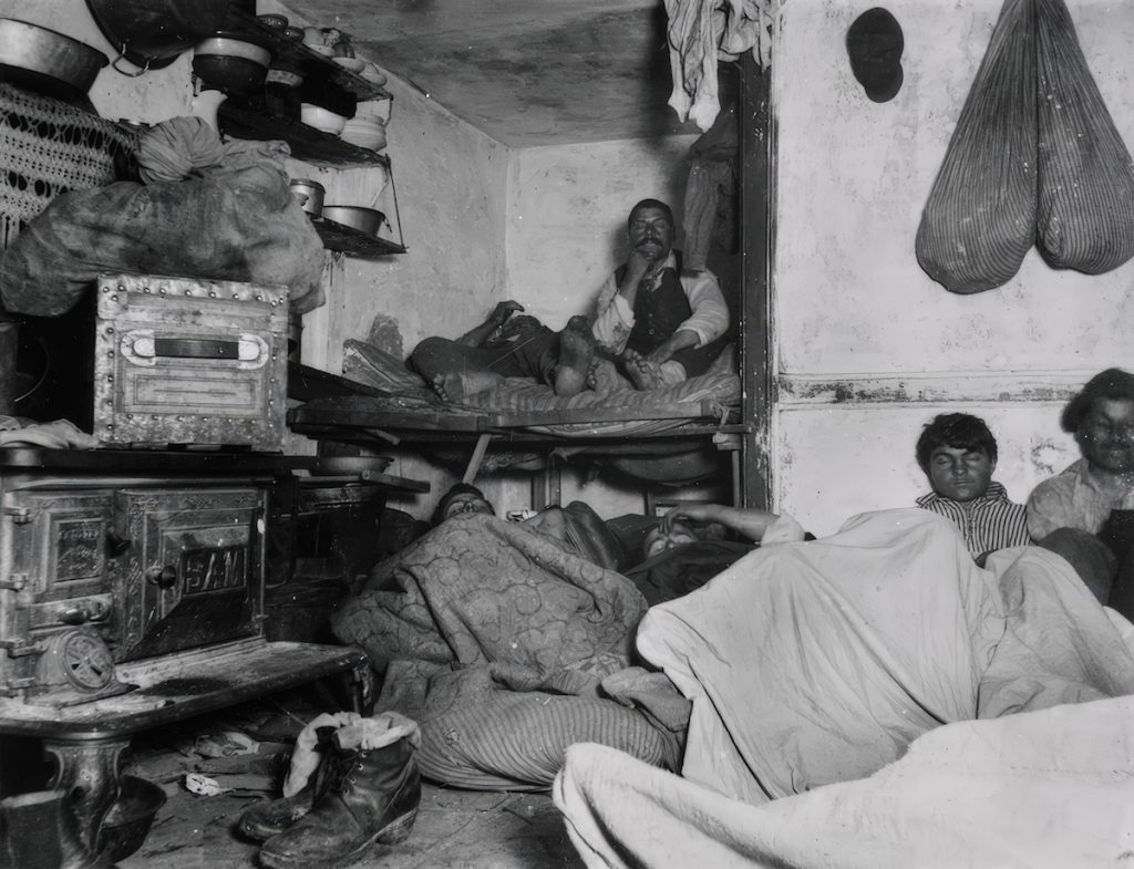 Lodgers in Bayard street tenement, 5 cents a spot, 1889, Jacob Riis.
